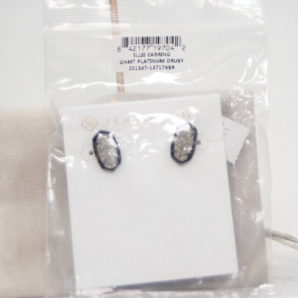 Kendra Scott Ellie Platinum Drusy Gunmetal Statement Stud Earrings NWT - Picture 5 of 5